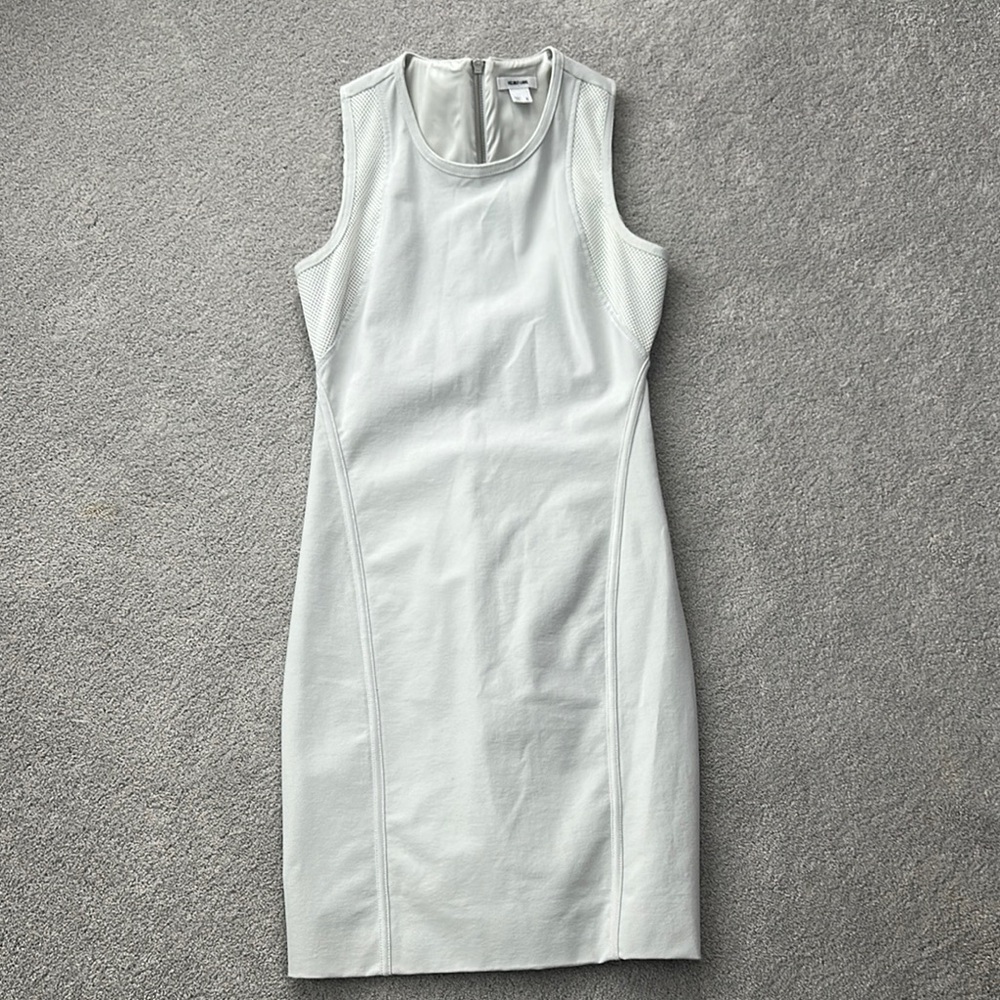 Helmut Lang Gray Sheath Midi Dress Sleeveless Crew Neck